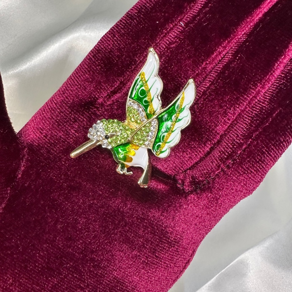 Anthropologie vintage Gold green Hummingbird Brooch - Picture 5 of 7